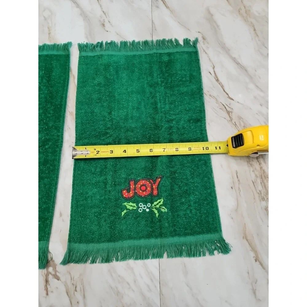 Two Vintage Cannon USA Embroidered Christmas Hand Towels Cotton Terry Fringe